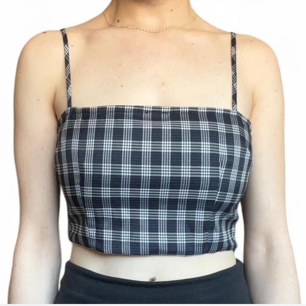 Plaid Navy and White Women's Top